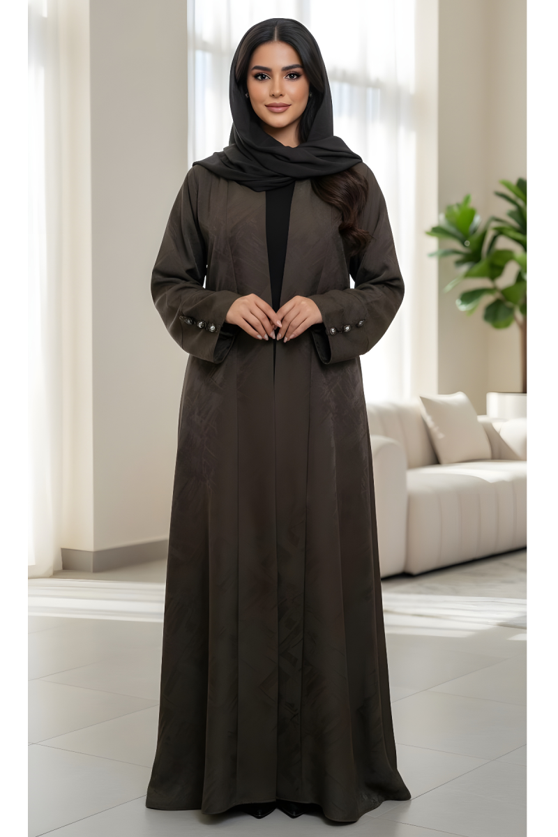 عباية سلك مع كريب ناعم لون بني معتدل 01076