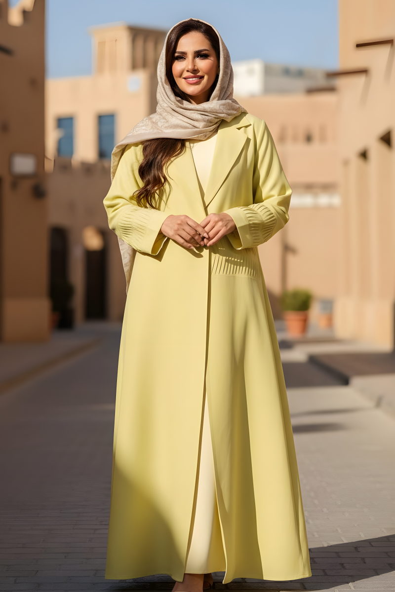 عباية لينين لون أصفر ليموني هادئ 01083 عباية لينين لون أصفر ليموني هادئ 01083