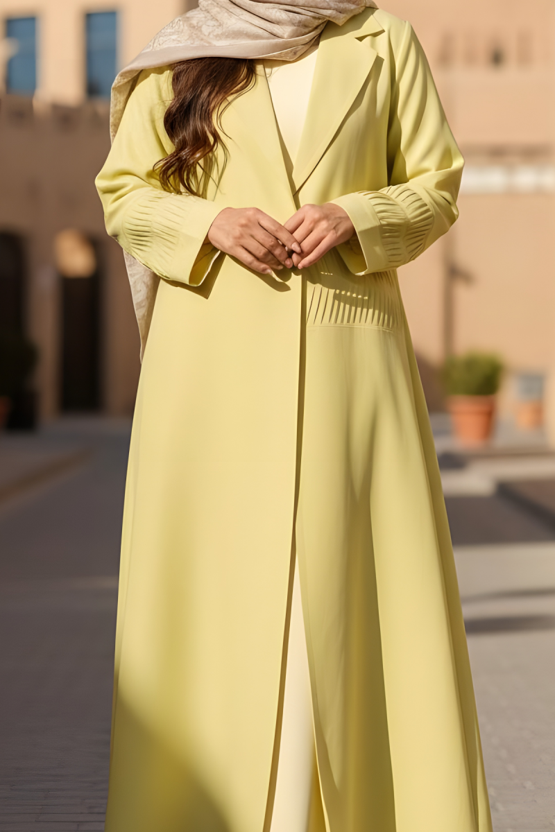 عباية لينين لون أصفر ليموني هادئ 01083