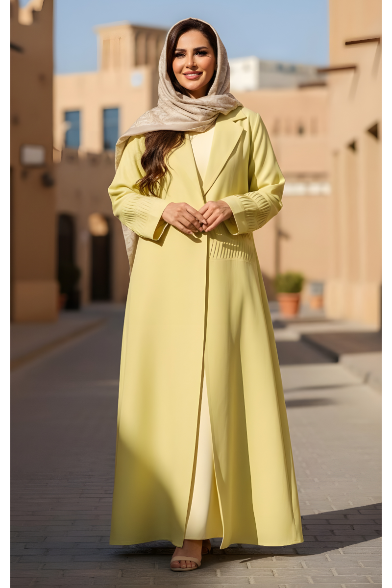 عباية لينين لون أصفر ليموني هادئ 01083