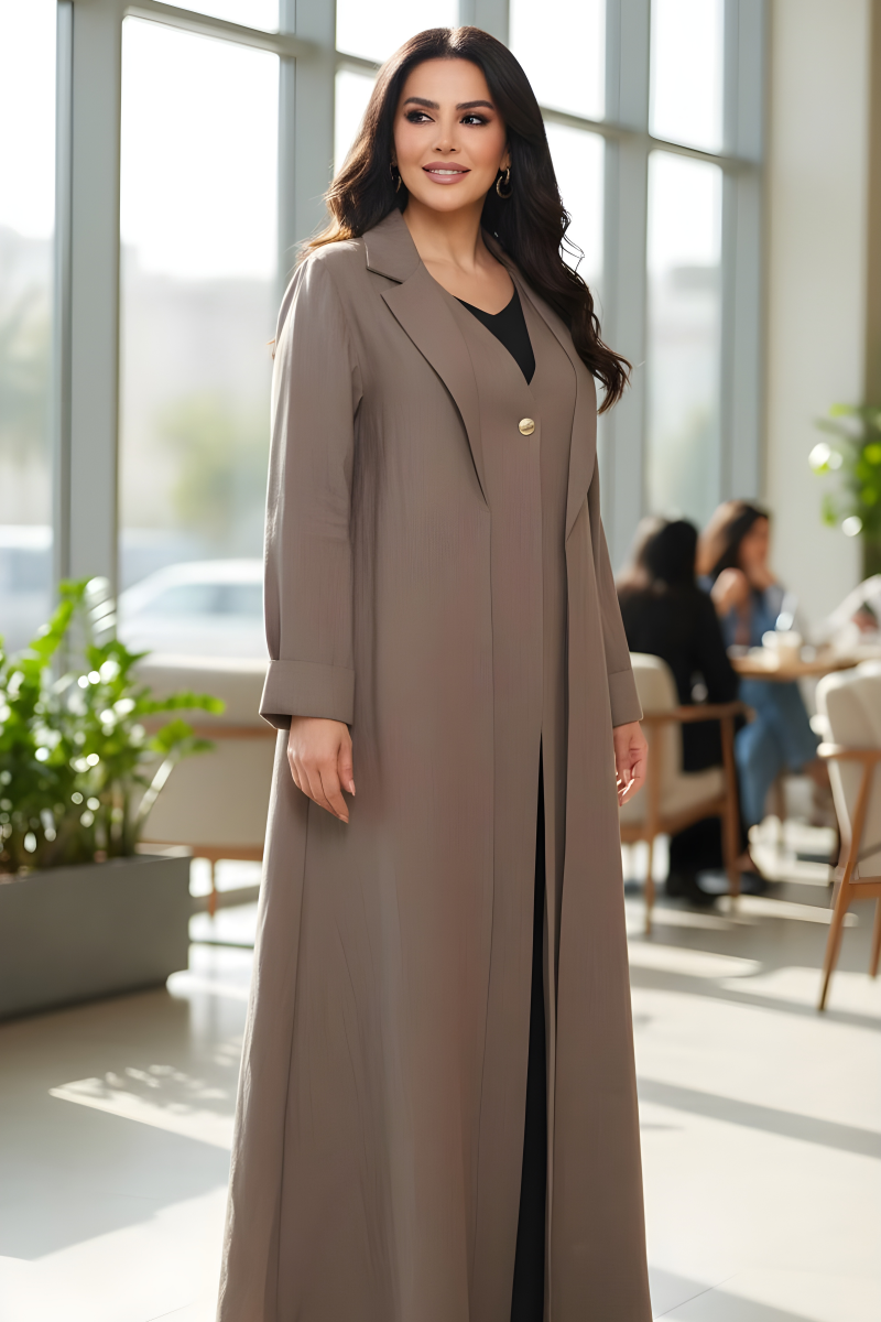 عباية لينين لون بني هادئ 01084 عباية لينين لون بني هادئ 01084