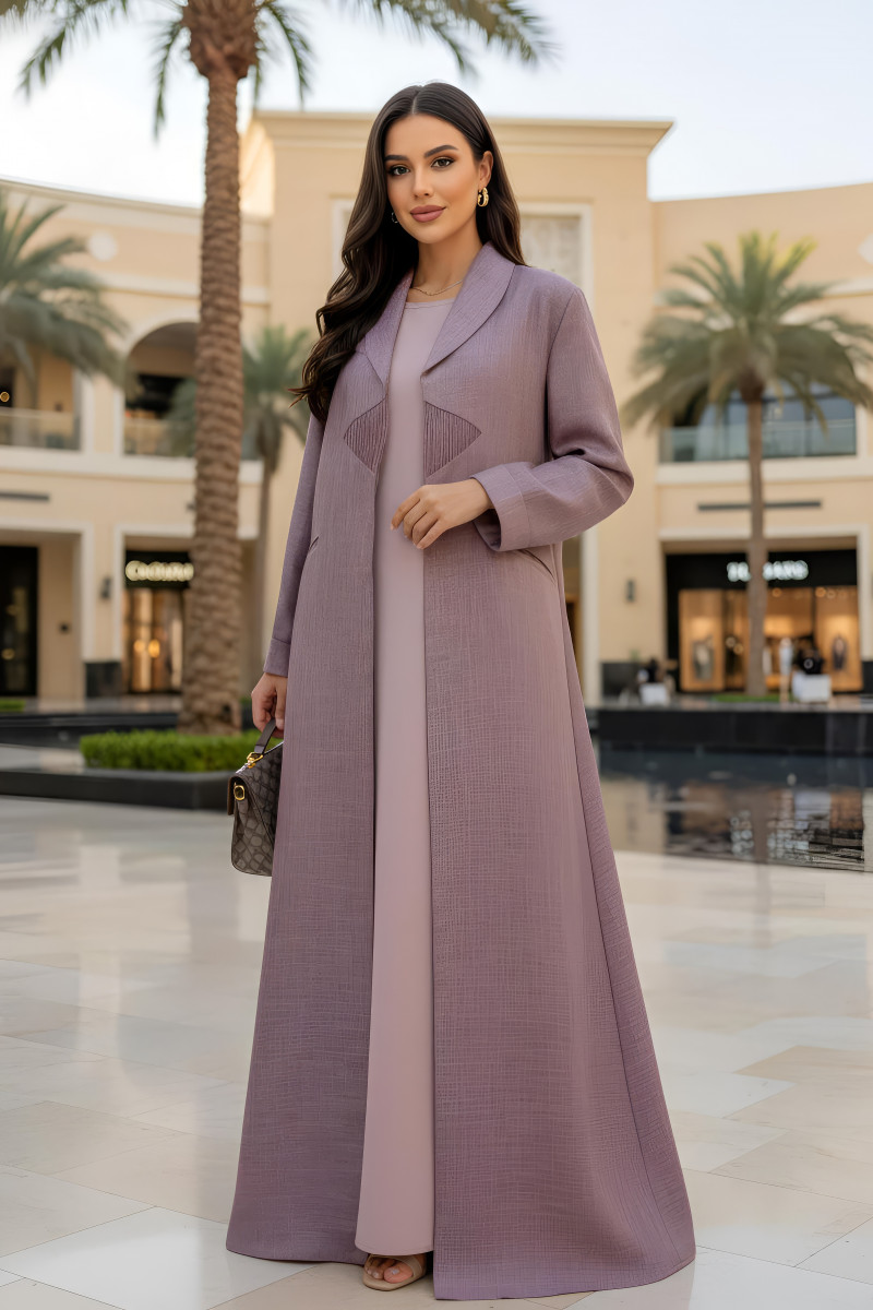 عباية لينين صناعي ناعم لون موڤ 01087 عباية لينين صناعي ناعم لون موڤ 01087