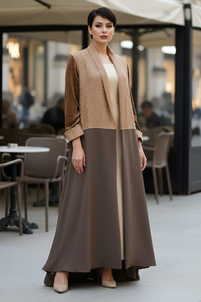 عباية كريب و حرير مع مخمل 01022