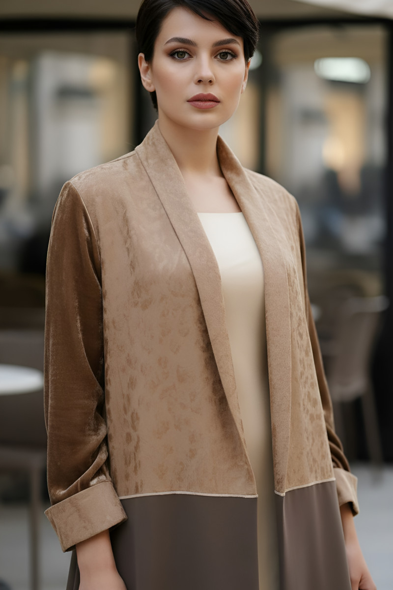 عباية كريب و حرير مع مخمل 01022