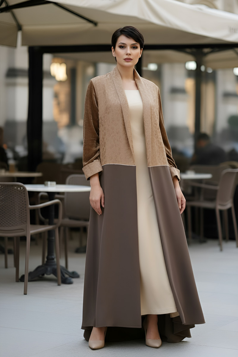 عباية كريب و حرير مع مخمل 01022