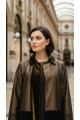 عباية 01043 تافتا بني داكن مع كريب وأساور جلد