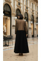 عباية 01043 تافتا بني داكن مع كريب وأساور جلد