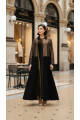 عباية 01043 تافتا بني داكن مع كريب وأساور جلد