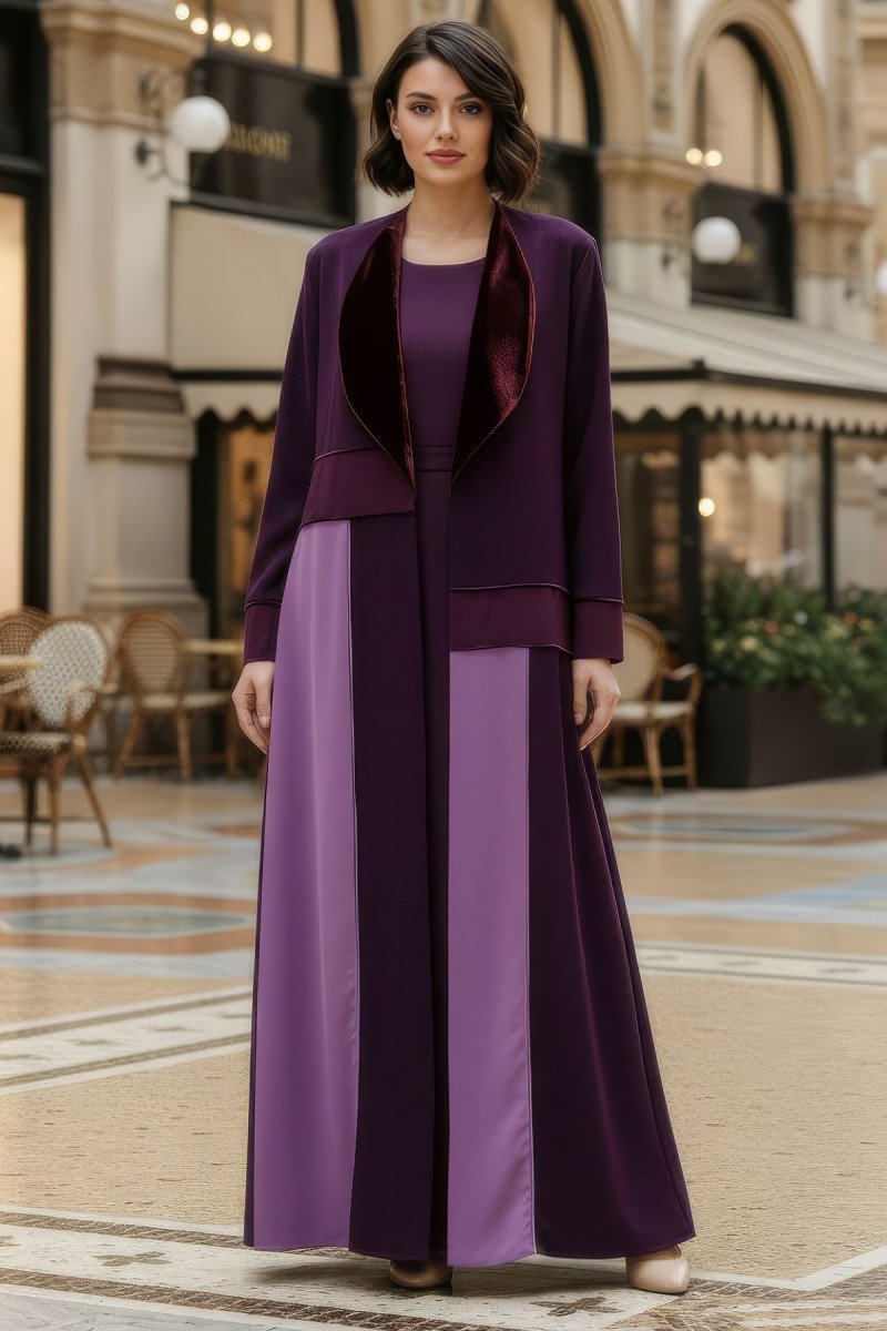 Abaya crepe and velvet maroon 01034