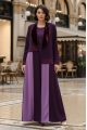 Abaya crepe and velvet maroon 01034