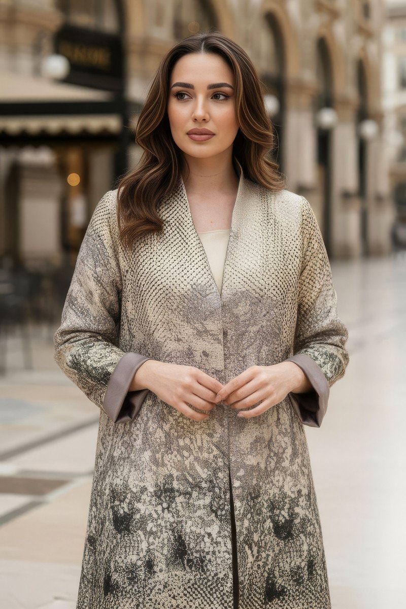 عباية 01064 عباية بليزر جاكار ذهبية معدنية منقوشة