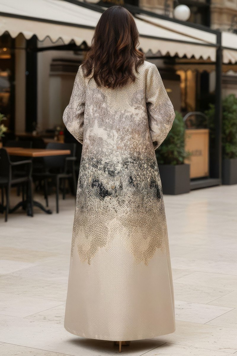 عباية 01064 عباية بليزر جاكار ذهبية معدنية منقوشة