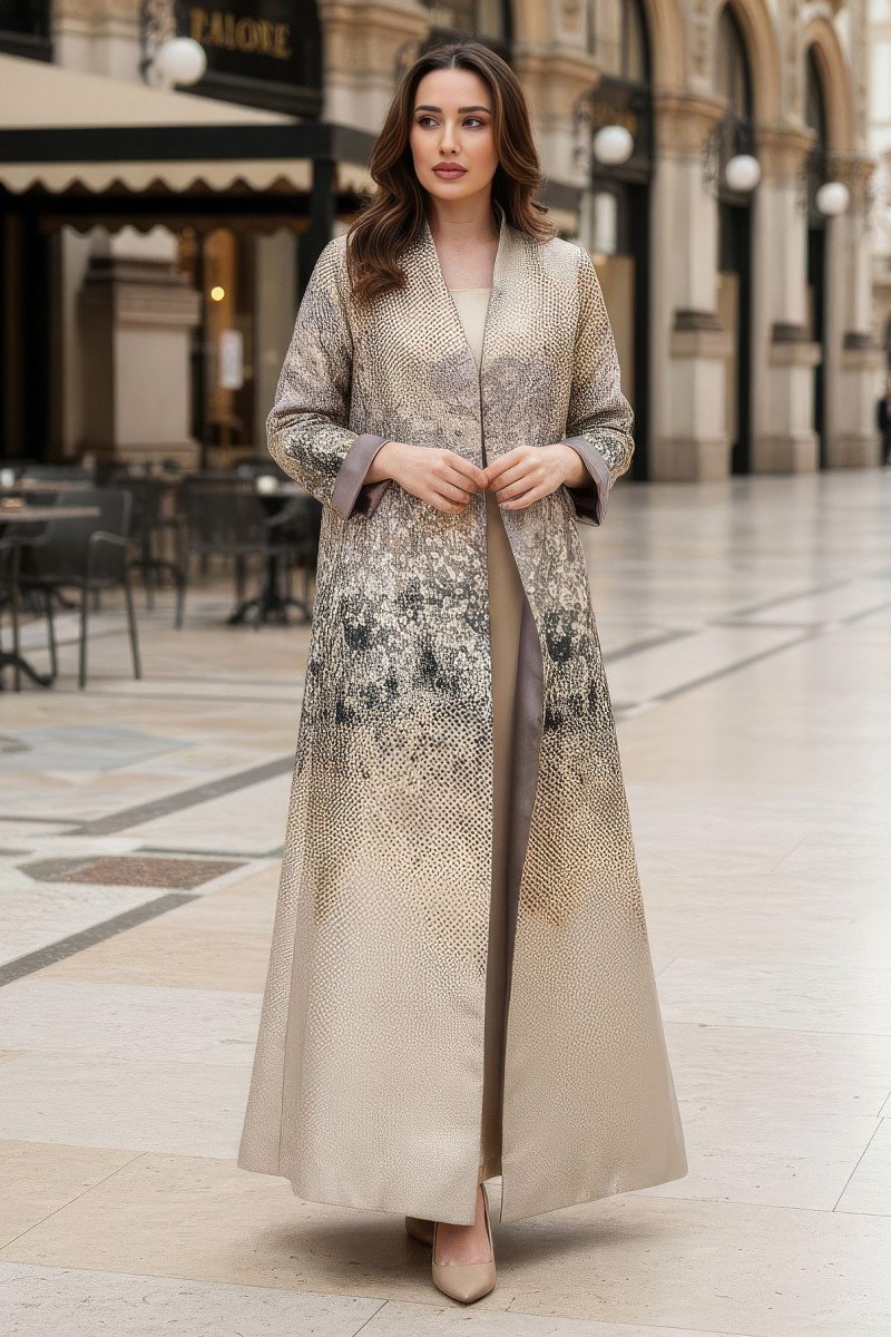 عباية 01064 عباية بليزر جاكار ذهبية معدنية منقوشة عباية 01064 عباية بليزر جاكار ذهبية معدنية منقوشة