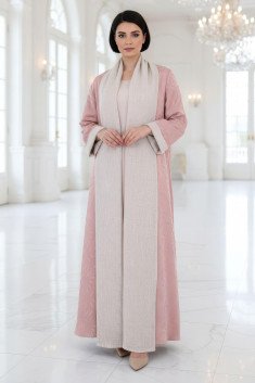 عباية بوجهين قابلة للعكس وردي فاتح وبيج 01041