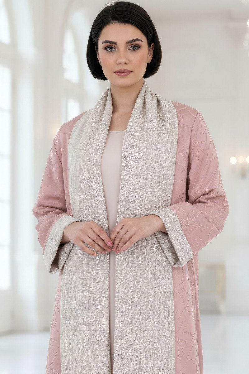 عباية بوجهين قابلة للعكس وردي فاتح وبيج 01041