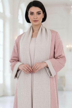 عباية بوجهين قابلة للعكس وردي فاتح وبيج 01041