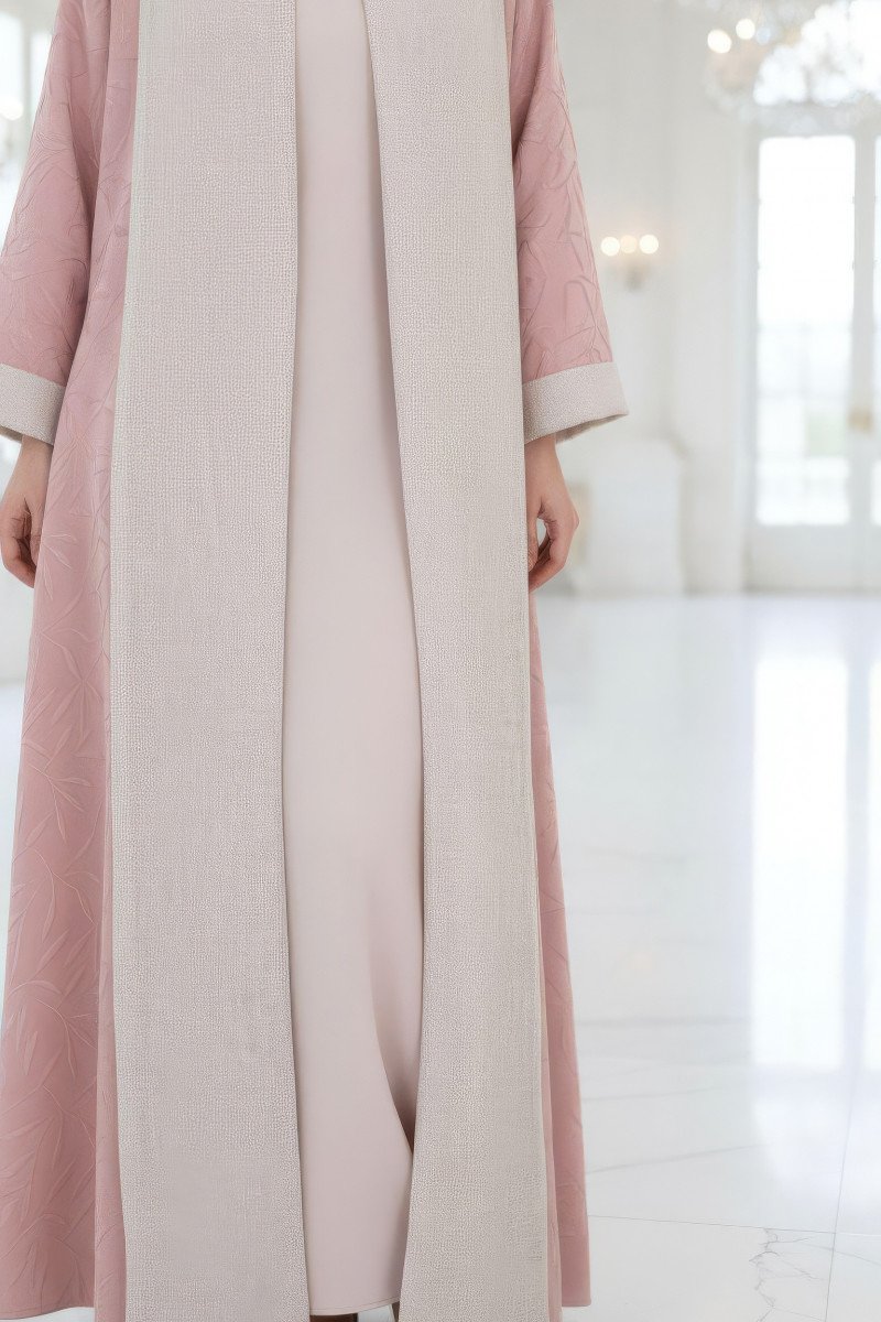 عباية بوجهين قابلة للعكس وردي فاتح وبيج 01041