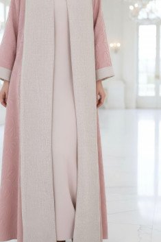 عباية بوجهين قابلة للعكس وردي فاتح وبيج 01041