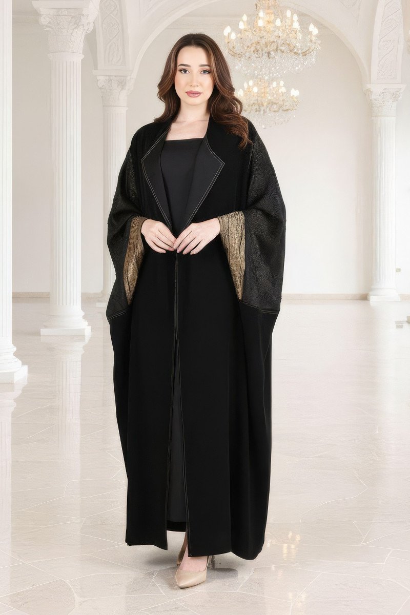 عباية 01058 عباية راقية من الكريب الأسود مع أورجانزا عباية 01058 عباية راقية من الكريب الأسود مع أورجانزا