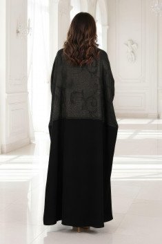 عباية 01058 عباية راقية من الكريب الأسود مع أورجانزا