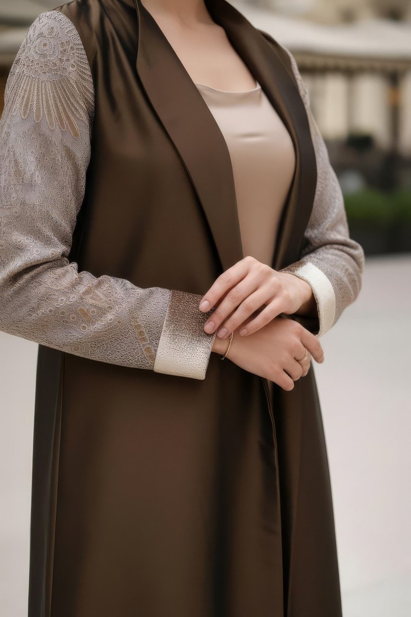 عباية 01044 قماش ميكونوس المطرز الثقيل من الأورجانزا