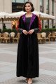 عباية 01038 كريب ومخمل بأصفاد جلدية