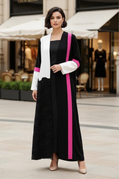 عباية كريب ودانتيل 01021