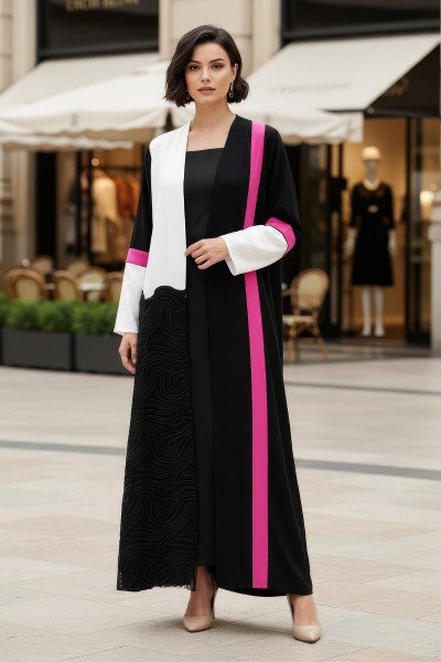 عباية كريب ودانتيل 01021