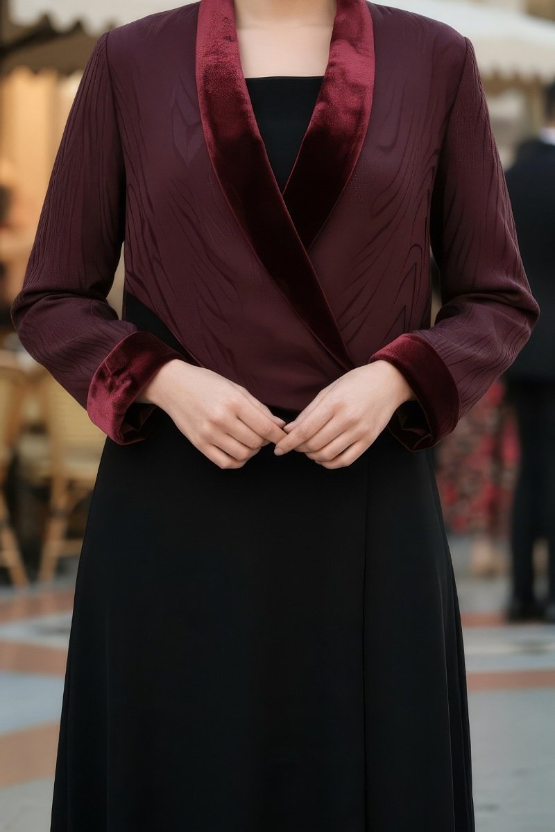 عباية كريب مع قطيفة حرير ومخمل 01040