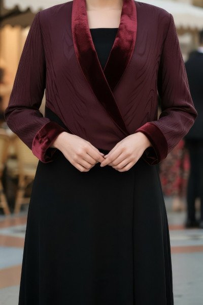 عباية كريب مع قطيفة حرير ومخمل 01040