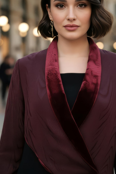 عباية كريب مع قطيفة حرير ومخمل 01040