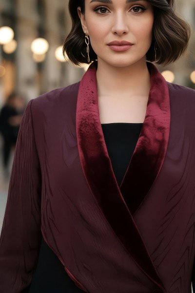 عباية كريب مع قطيفة حرير ومخمل 01040