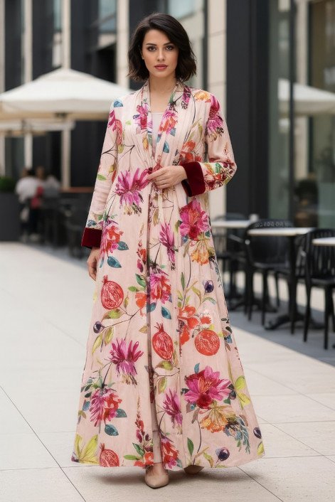 عباية 01059 عباية بليزر متداخلة القطع من قماش رايون  مطبوع 