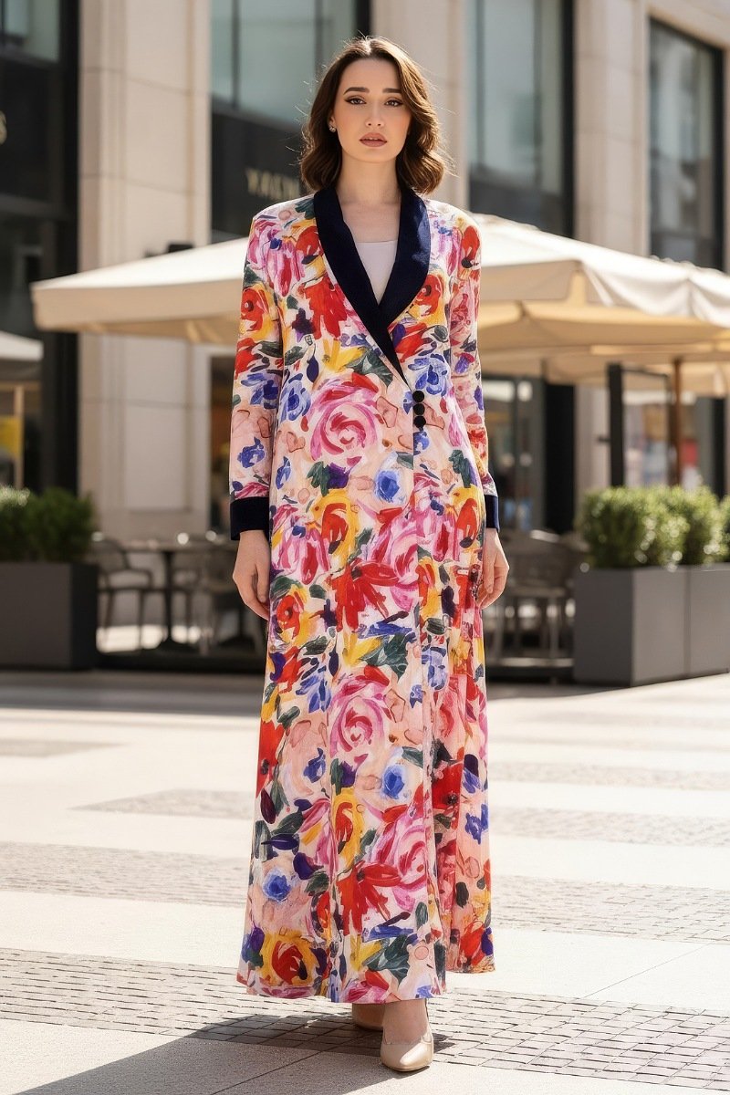 عباية 01060 عباية بليزر متداخلة القطع من قماش رايون مطبوع عباية 01060 عباية بليزر متداخلة القطع من قماش رايون مطبوع