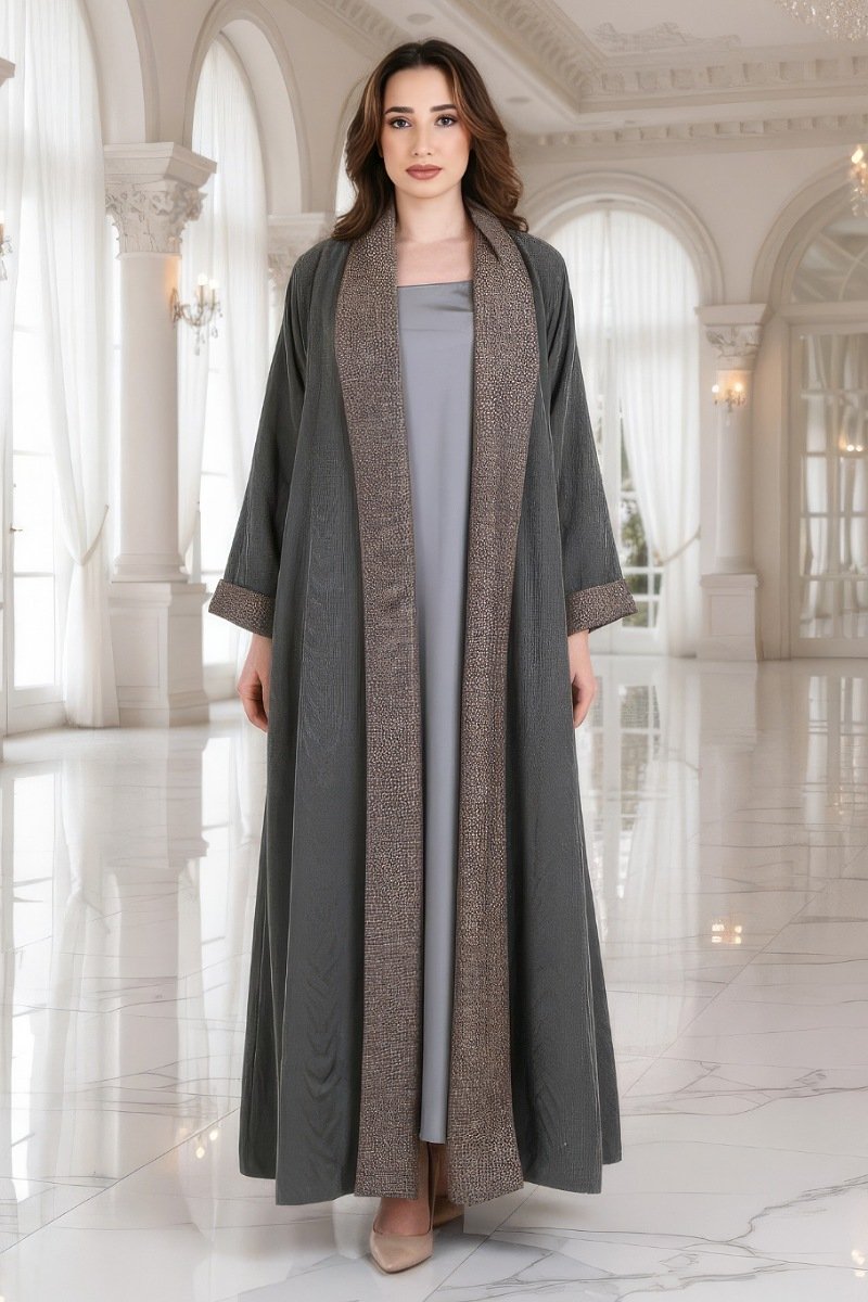 عباية تلبس من جهتين 01052 عباية قابلة للعكس حرير منقوش