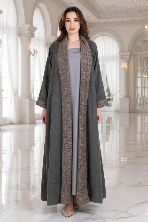 عباية تلبس من جهتين 01052 عباية قابلة للعكس حرير منقوش