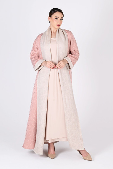 عباية تلبس من الجهتين قابلة للعكس وردي فاتح وبيج 01041