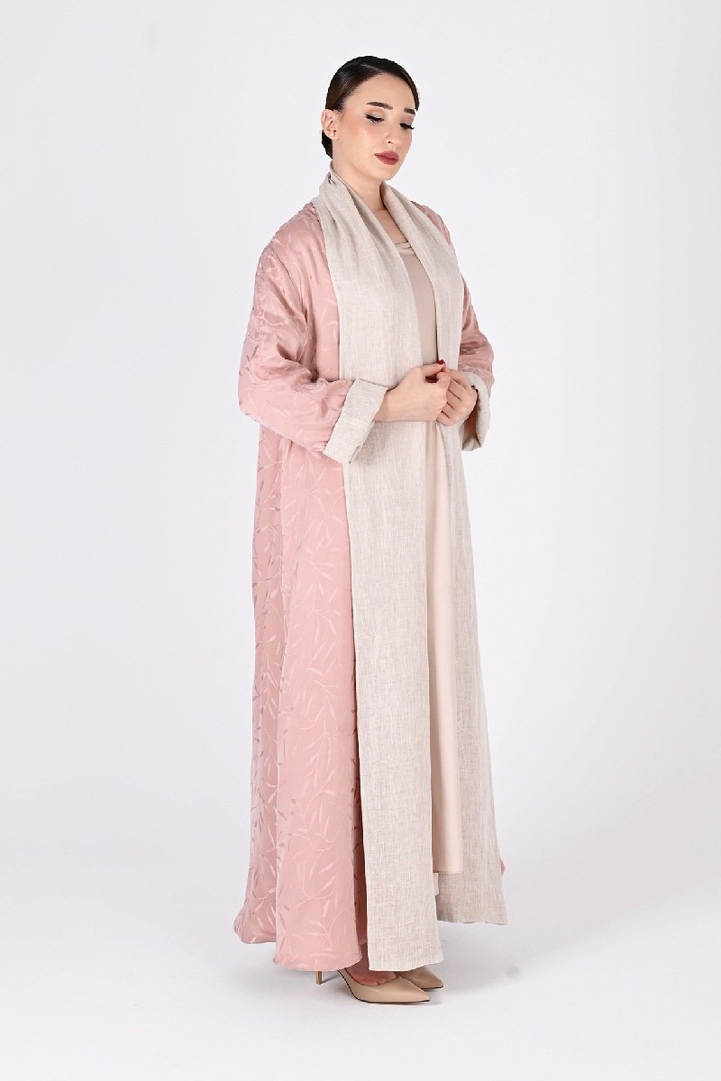 عباية تلبس من الجهتين قابلة للعكس وردي فاتح وبيج 01041