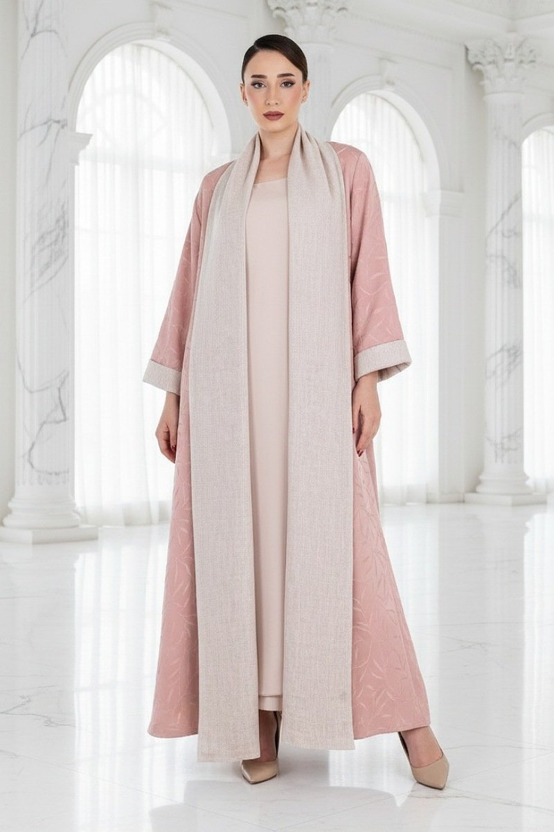 عباية تلبس من الجهتين قابلة للعكس وردي فاتح وبيج 01041