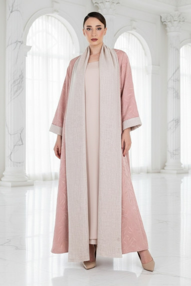 عباية تلبس من الجهتين قابلة للعكس وردي فاتح وبيج 01041