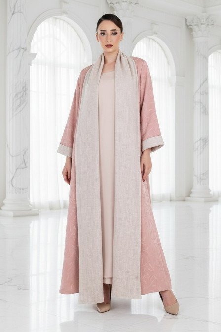 عباية تلبس من الجهتين قابلة للعكس وردي فاتح وبيج 01041
