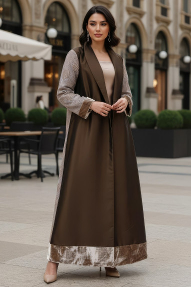 عباية 01044 قماش ميكونوس المطرز الثقيل من الأورجانزا