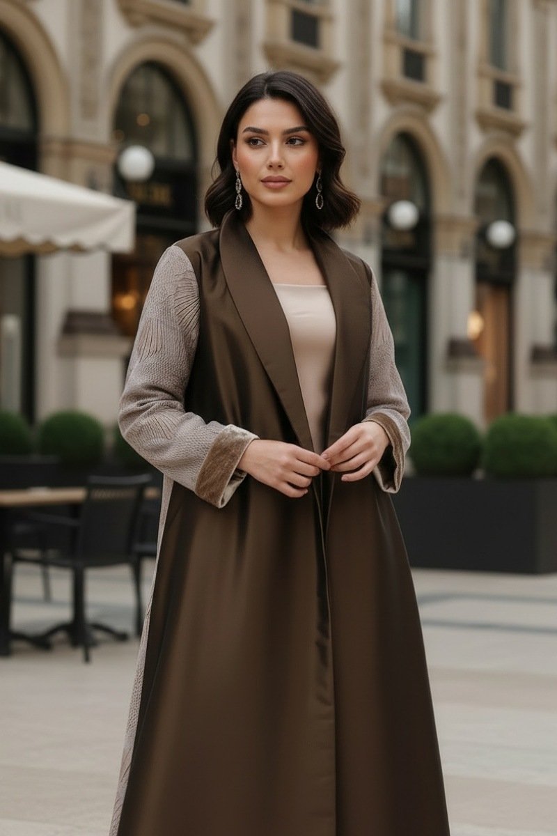 عباية 01044 قماش ميكونوس المطرز الثقيل من الأورجانزا