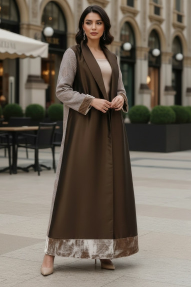 عباية 01044 قماش ميكونوس المطرز الثقيل من الأورجانزا