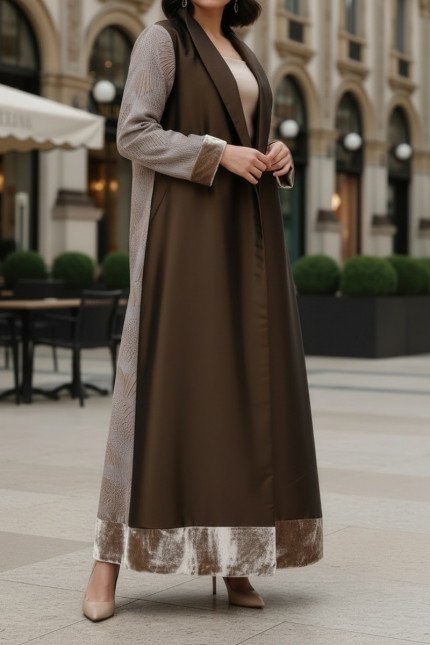 عباية 01044 قماش ميكونوس المطرز الثقيل من الأورجانزا