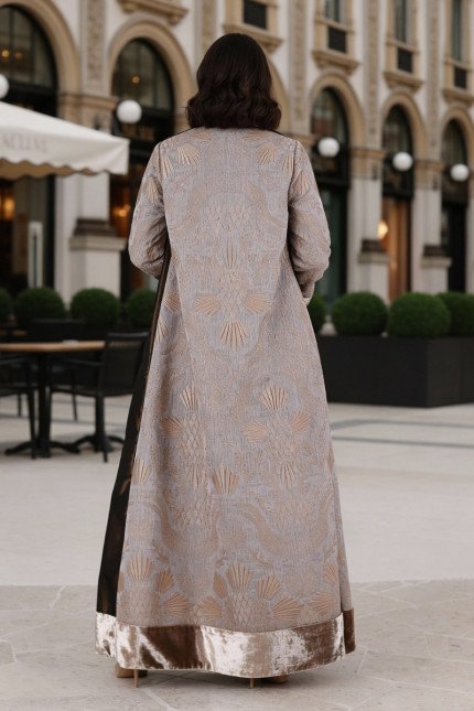 عباية 01044 قماش ميكونوس المطرز الثقيل من الأورجانزا