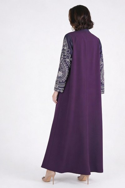 عباية 01049 عباية بليزر من الكريب الأرجواني مع أورجانزا