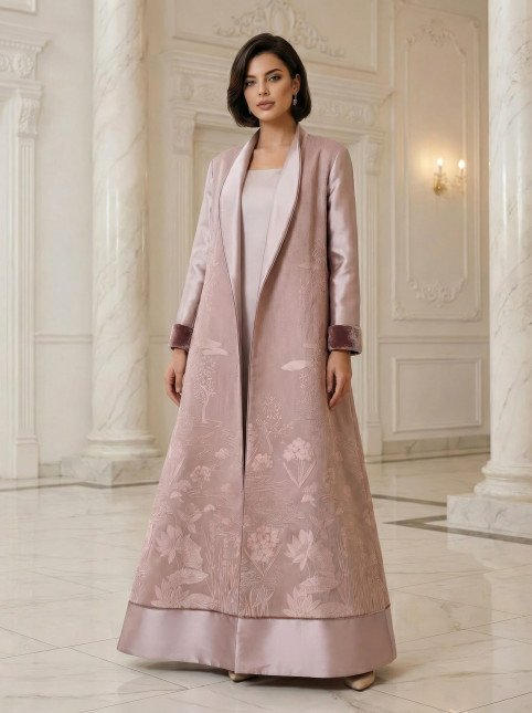 عباية 01048 فستان من قماش أورجانزا ميكونوس مطرز