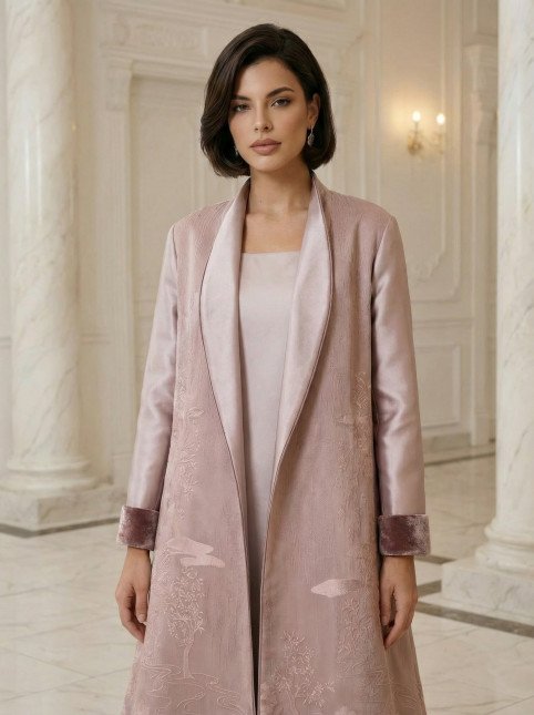 عباية 01048 فستان من قماش أورجانزا ميكونوس مطرز