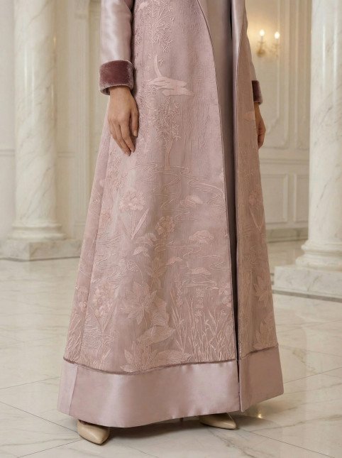 عباية 01048 فستان من قماش أورجانزا ميكونوس مطرز